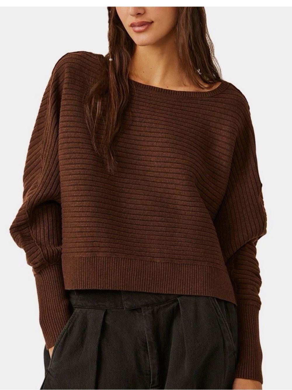 Free People Sublime Rib-Knit Sweater Women’s XS Chocolate Brown Oversized